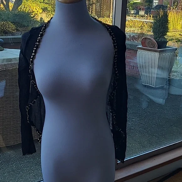 Betsey Johnson New York Black Gold Sheer Cardigan - Picture 1 of 9